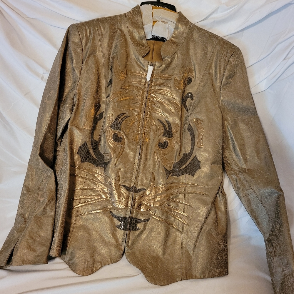 Leather jacket with tiger face